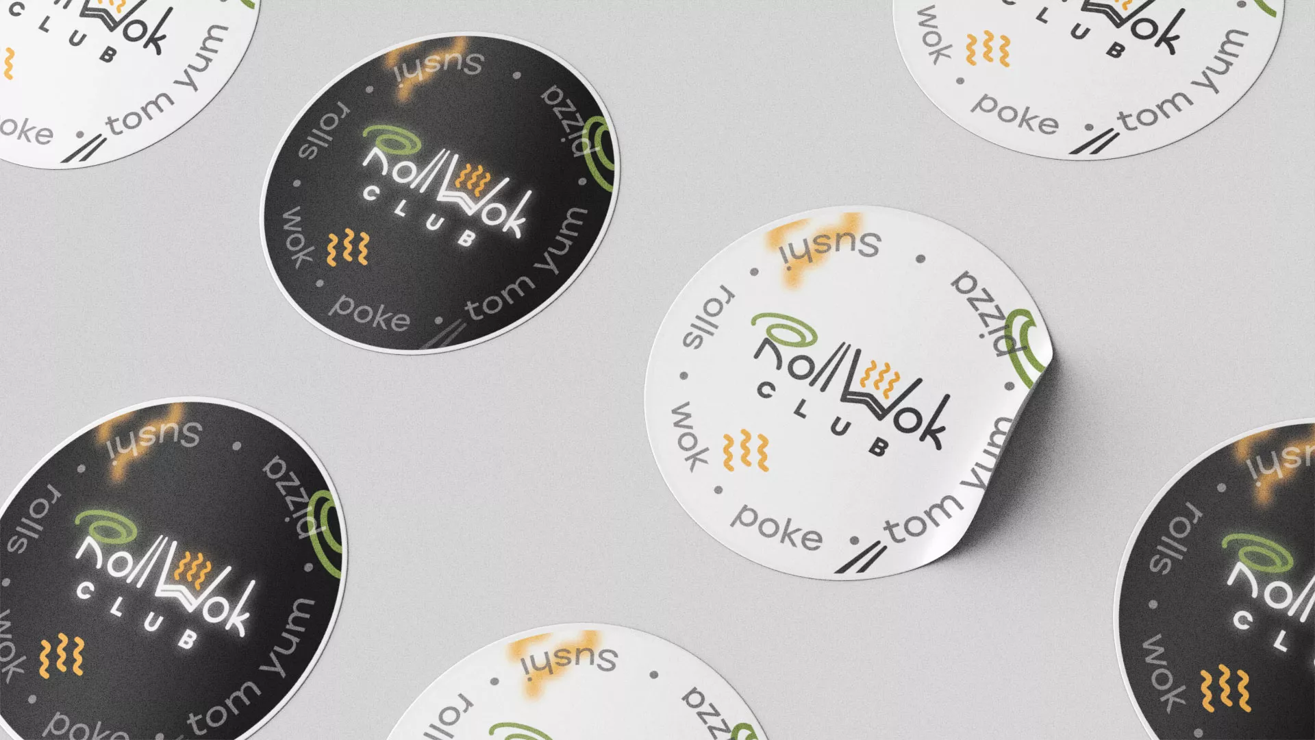 Разработка наклеек для суши-бара «Roll Wok Club» в Оби